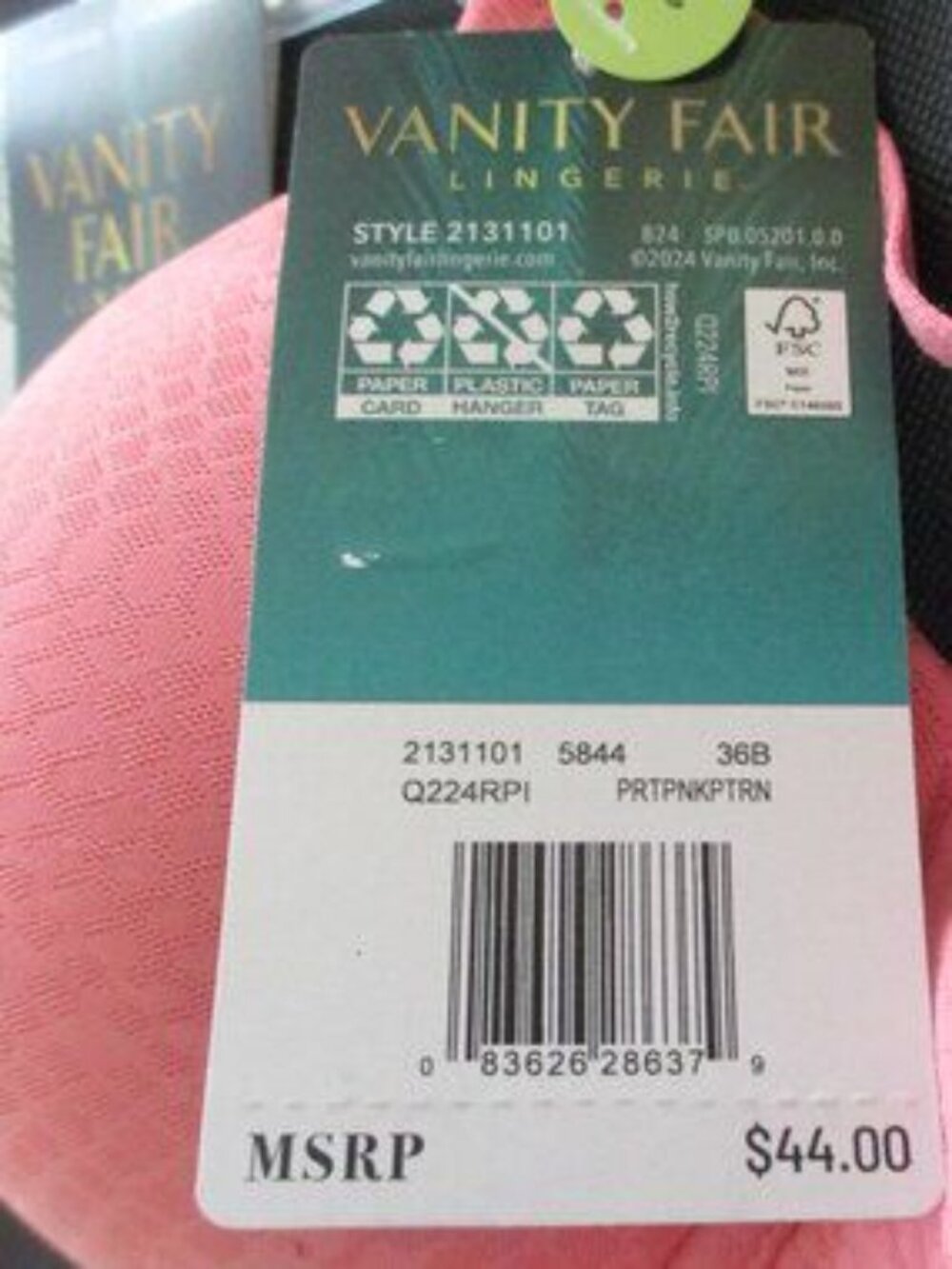 NWT - Vanity Fair Ego Boost bra - Add-A-Size Push Up - sz 36B - MSRP $44.00 - Picture 3 of 3